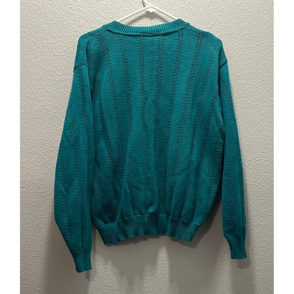 Vintage Cuddle Knit Cardigan Sweater Womens L Teal Green Gold Buttons 90s - Picture 3 of 3